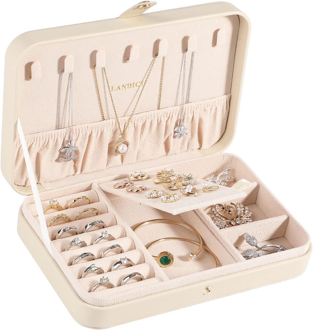 Small Jewelry Box for Women & Girls – PU Leather Travel Jewelry Case, Portable Organizer for Rings, Earrings, Necklaces, Bracelets, Brooches – Apricot